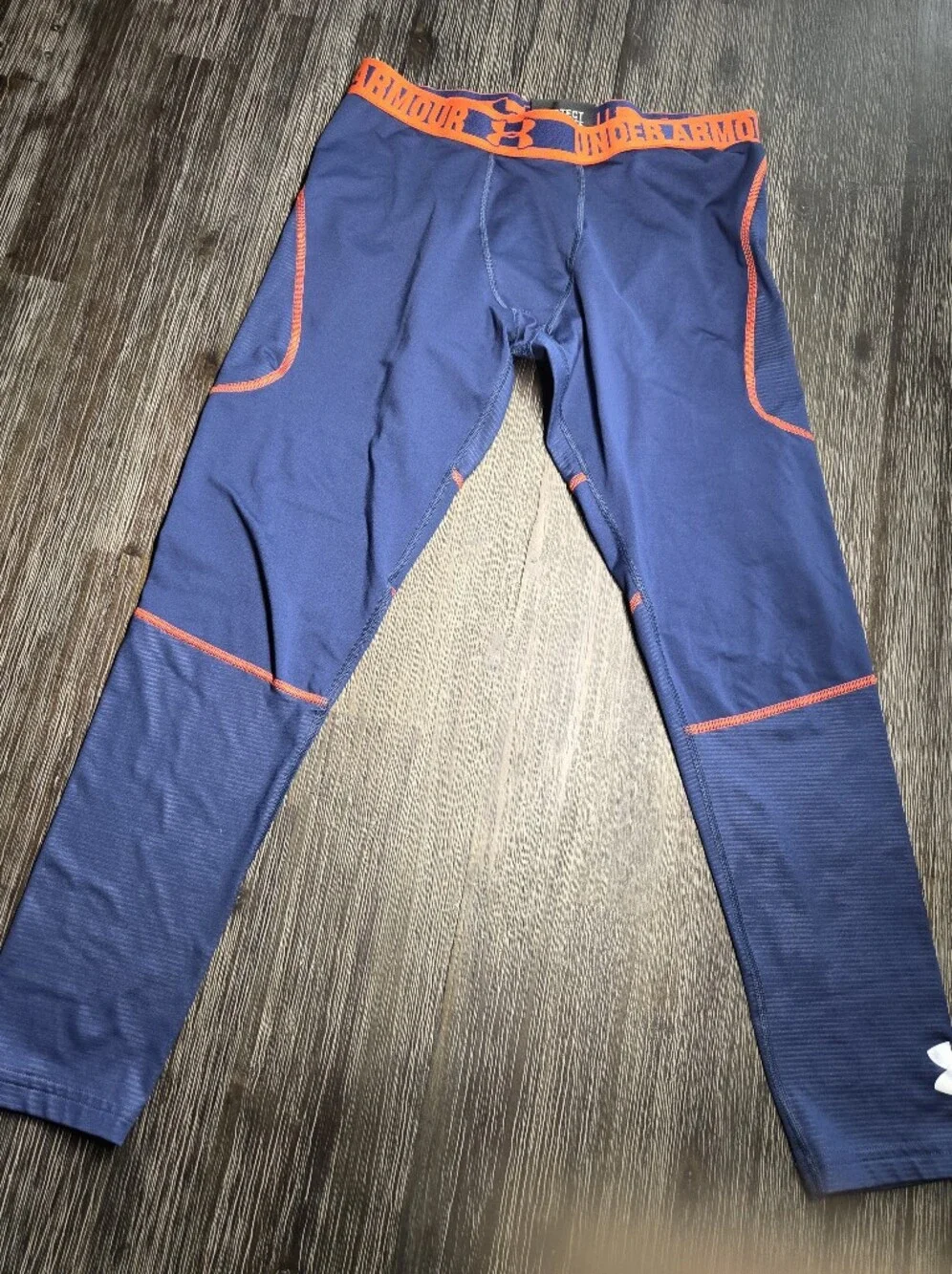 Under Armour Navy Compression Shorts with Orange Waistband